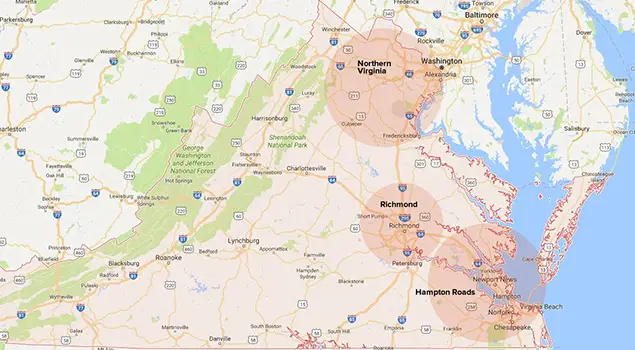 Mapa de carreteras de peaje de Virginia