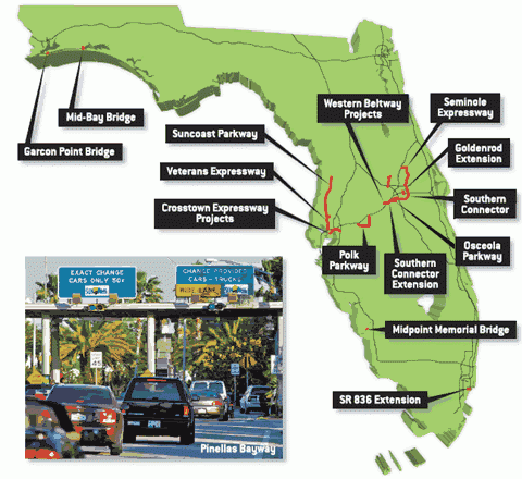 Mapa de carreteras de peaje de Florida