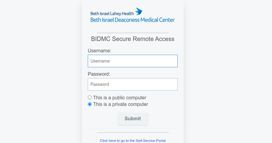 Inicio de sesión en el portal BidMC - Beth Israel Deaconess Medical Center